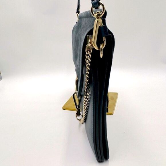 Auth Chloe Medium Cloudy Blue Calfskin Suede Leather Faye Shoulder Bag Clutch - Picture 6 of 16